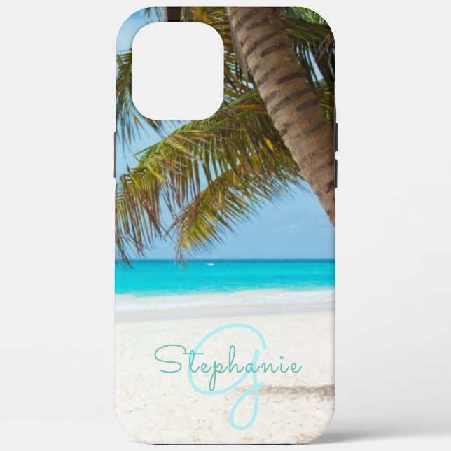 Coques Case-Mate iPhone Plage tropicale Turquoise Monogram Palm Tree (Verso)