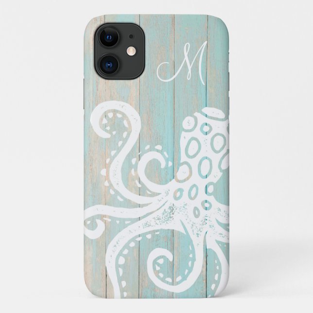 Coques Case-Mate iPhone Plage Turquoise Perdue Monogramme de pieuvre en bo (Dos)
