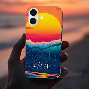 Coques iPhone 16 Plage-Vague-Coucher-Coucher Personnalisée-