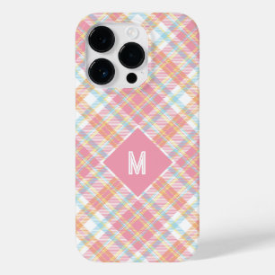 Coque Pour iPhone 14 Pro Plaid Monogramme personnalisé / Motif Tartan