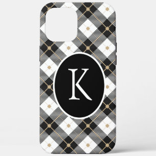 Case-Mate iPhone Case Plaid noir blanc or personnalisé avec monogramme