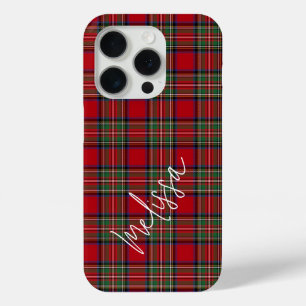 Coque iPhone 15 Pro Plaid Red Green Classic Rustic Stewart Tartan