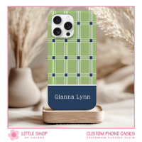 Plaid Vert à Motif de Fenêtre Monogrammé