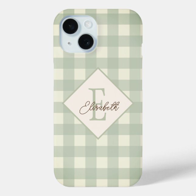 Coques Case-Mate iPhone Plaid Vert, Monogramme (Verso)