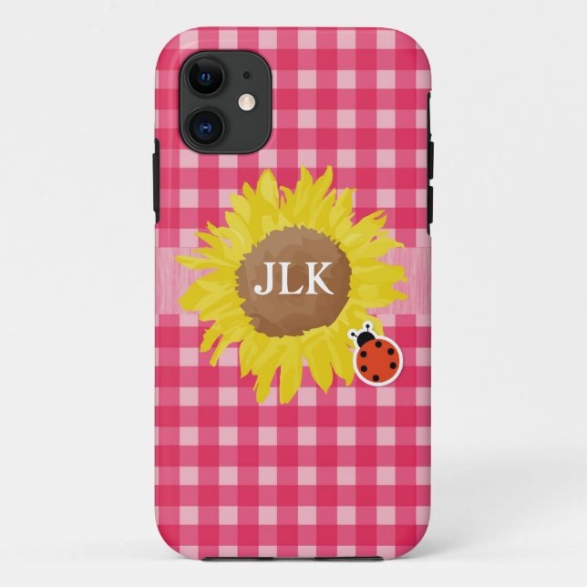 Coques Case-Mate iPhone Plaids roses, tournesol, coccinelle (Dos)