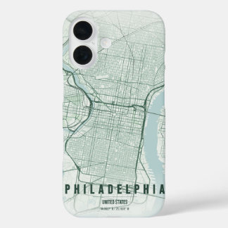 Coques iPhone 16 Plan de la ville de Philadelphie aux États-Unis, d