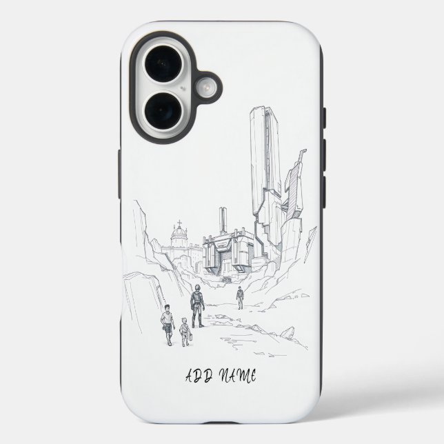 Coques Case-Mate iPhone Plan paysager futuriste avec figures (Verso)