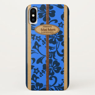 Coque iPhone X Planche de surf en bois de monogramme de Faux