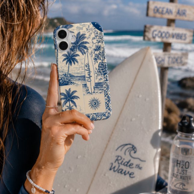 Coques Case-Mate iPhone Planche de surf tropicale bleue  (Créateur téléchargé)
