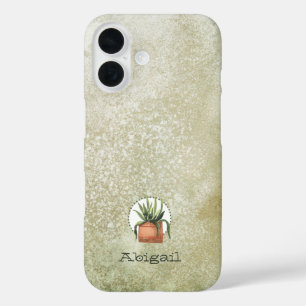 Coques iPhone 16 Plante Aquarelle & Arrière - plan Grunge Avec Nom