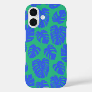 Coques iPhone 16 Plante de feuille Monstera Botanique en bleu et ve