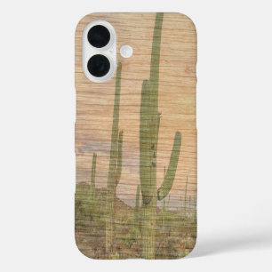 Coques iPhone 16 Plantes de cactus du désert sur photo en grain de 