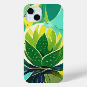 Coque iPhone 15 Mini Plantes succulents en vert et jaune