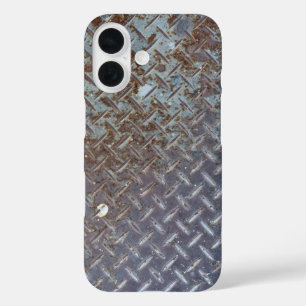 Coques iPhone 16 Plaque de diamant de style métal rouillé