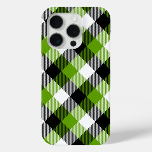 Coque iPhone 15 Pro Plaques Tartan simples Vert néon
