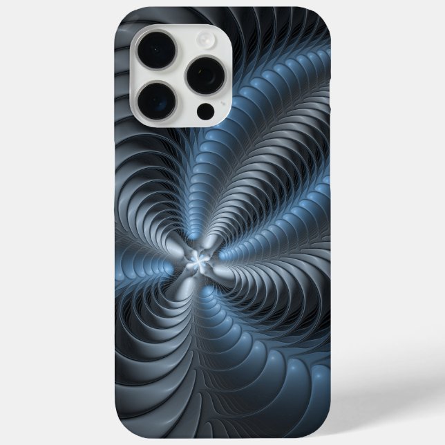 Coques Case-Mate iPhone Plastique bleu gris 3D Fractal Art moderne Abstrai (Verso)
