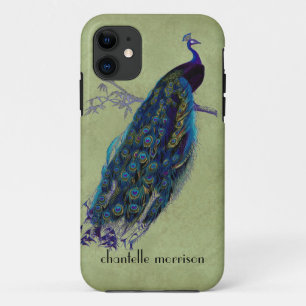 Coque iPhone 11 Pleines plumes de paon vintage sur la dentelle