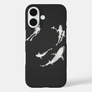 Coques iPhone 16 Plongeur d'argent avec requins sur le socle de fib