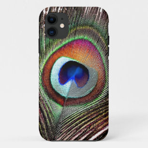 Coque iPhone 11 Plume colorée de paon en cuivre