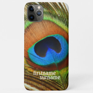 Coque iPhone 11 Pro Max Plume de paon Nom personnalisé