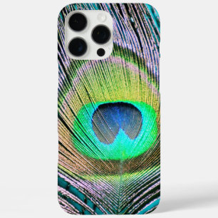 Coques iPhone 16 Pro Max Plume de paon sur Turquoise