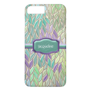 Coque iPhone 7 Plus Plume en verre de mosaïque de mer de paon