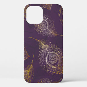 Case-Mate iPhone Case Plumes de paon or en arrière - plan violet