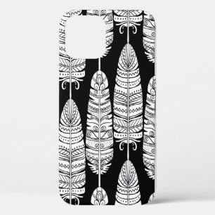 Case-Mate iPhone Case Plumes d'oiseaux boho sans couture motif en noir e