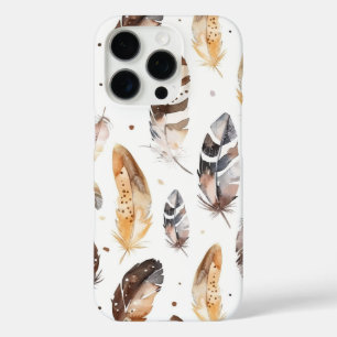 Coques iPhone 16 Pro Plumes indigènes tribales à la crème Brown