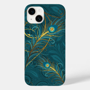 Coque Pour iPhone 14 Plumes Peacock turquoises avec Paisley