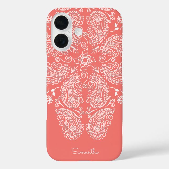 Coques Case-Mate iPhone Poignée à la main Paisley Motif foncé Peach (Verso)