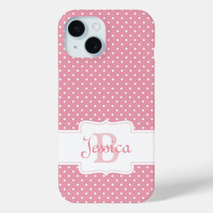 Coque Pour iPhone 15 Point Polka rose personnalisé