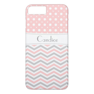 Coque iPhone 8 Plus/7 Plus Point rose, gris, blanc et chevron & poka moderne