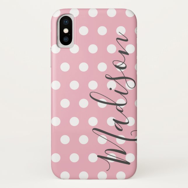 Coques Case-Mate iPhone Pointe rose et blanche Polka Nom personnalisé (Dos)