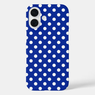 Coques iPhone 16 Pointe Royal Bleu et Blanc Polka
