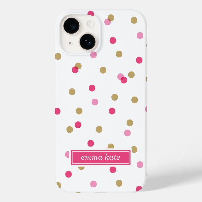 Coques Case-Mate iPhone Points Confetti rose et or Monogramme (Verso)
