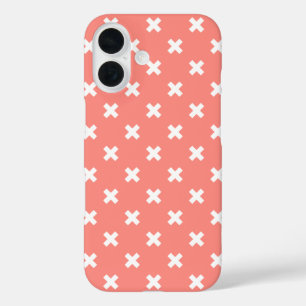 Coques iPhone 16 Points de croix blancs sur pêche