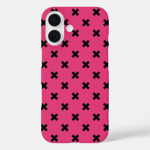 Coques iPhone 16 Points de croix noirs sur fuchsia