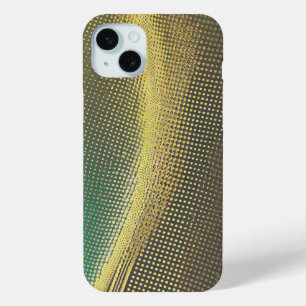 Coque iPhone 15 Mini Points d'or sur gris et vert