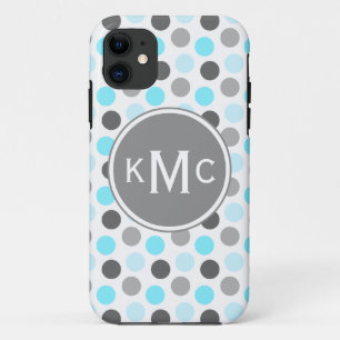 Coque Case-Mate Pour iPhone Points gris bleu triple monogramme