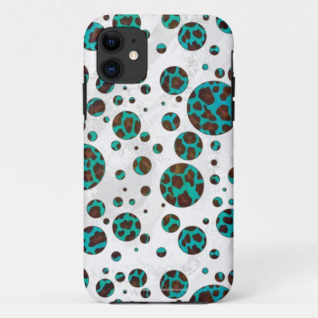 Coques Case-Mate iPhone Points Leopard Brown et Turquoise PrintPolka (Dos)