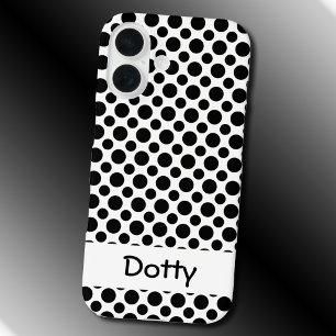 Coques iPhone 16 Points noirs éditable grand et petit sur fond blan