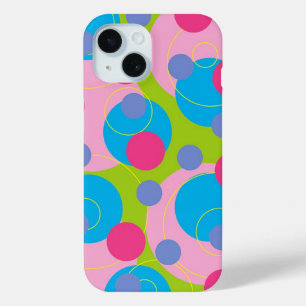 Coque Pour iPhone 15 Points Retro Cercles Candy rose Funky Super