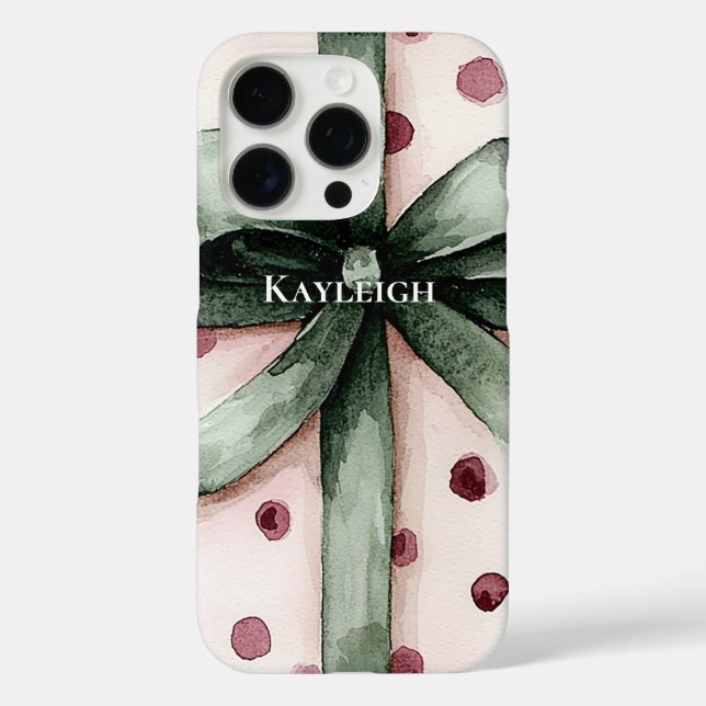 Coques Case-Mate iPhone Points roses de Noël Ruban vert & Bow (Verso)