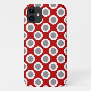 Coques Pour iPhone Points tournés rétros, rouge profond et gris