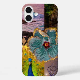 Coques iPhone 16 Plus Poipu Sunrise, Kauai Hawaiian Peacock Collage