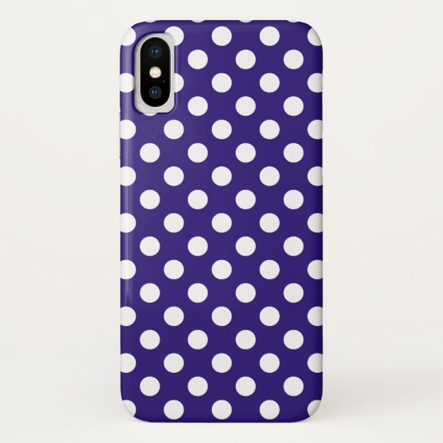 Coques Case-Mate iPhone Pois blancs sur bleu foncé (Dos)