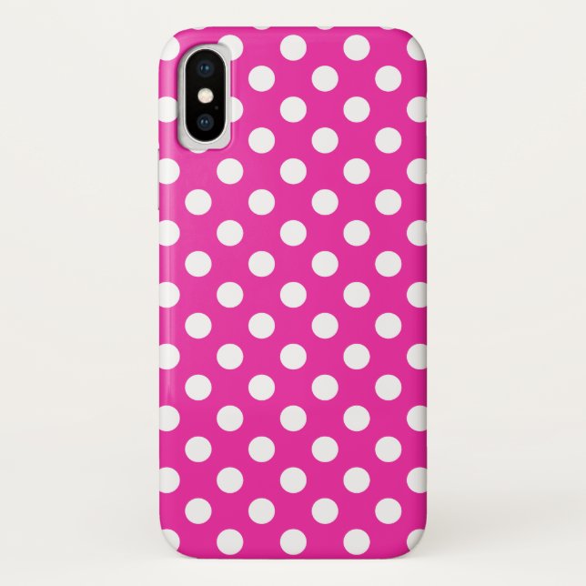 Coques Case-Mate iPhone Pois blancs sur fuchsia (Dos)