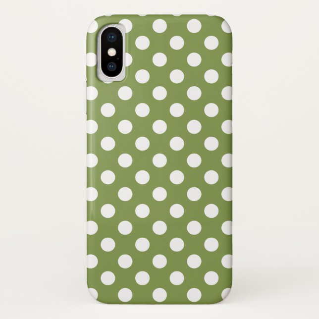 Coques Case-Mate iPhone Pois blancs sur vert olive (Dos)