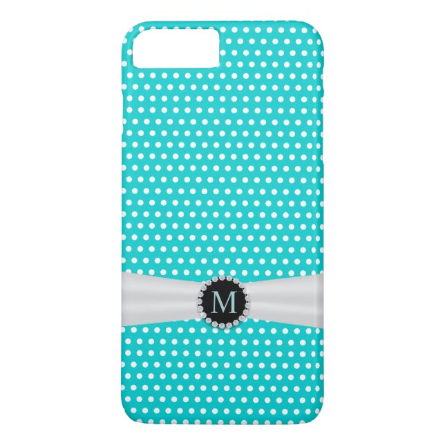 Coques Case-Mate iPhone Pois de ruban turquoise et ivoire (Dos)